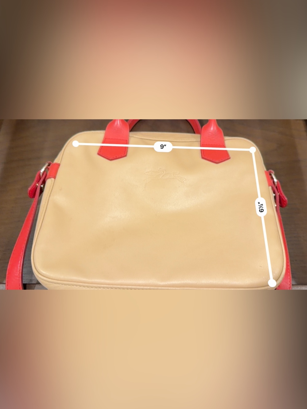 Longchamp Beige and Red Leather Satchel Handbag - Picture 14 of 14